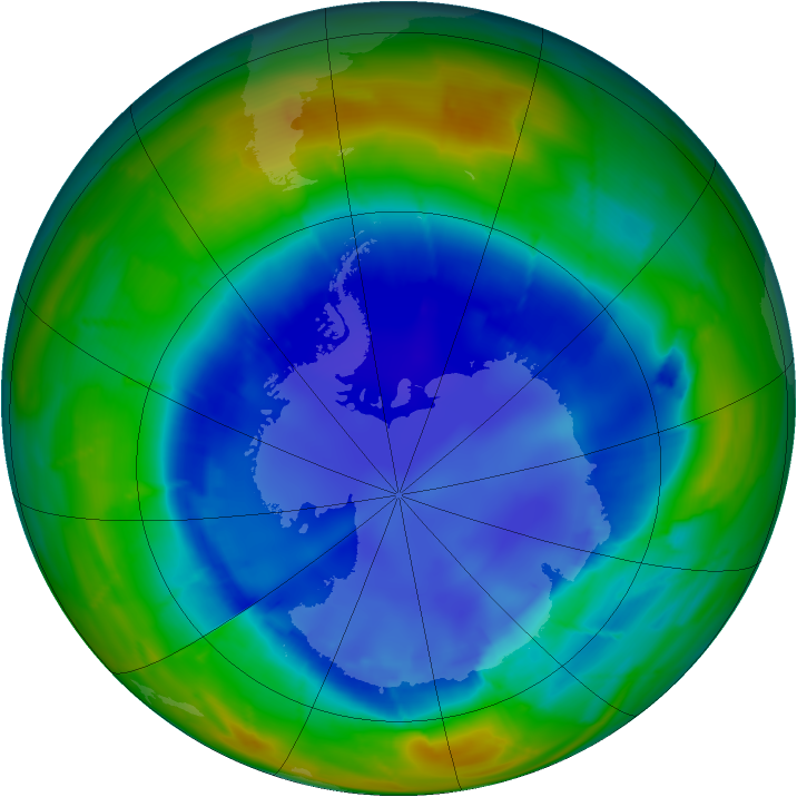 Antarctic ozone map for 22 August 2009